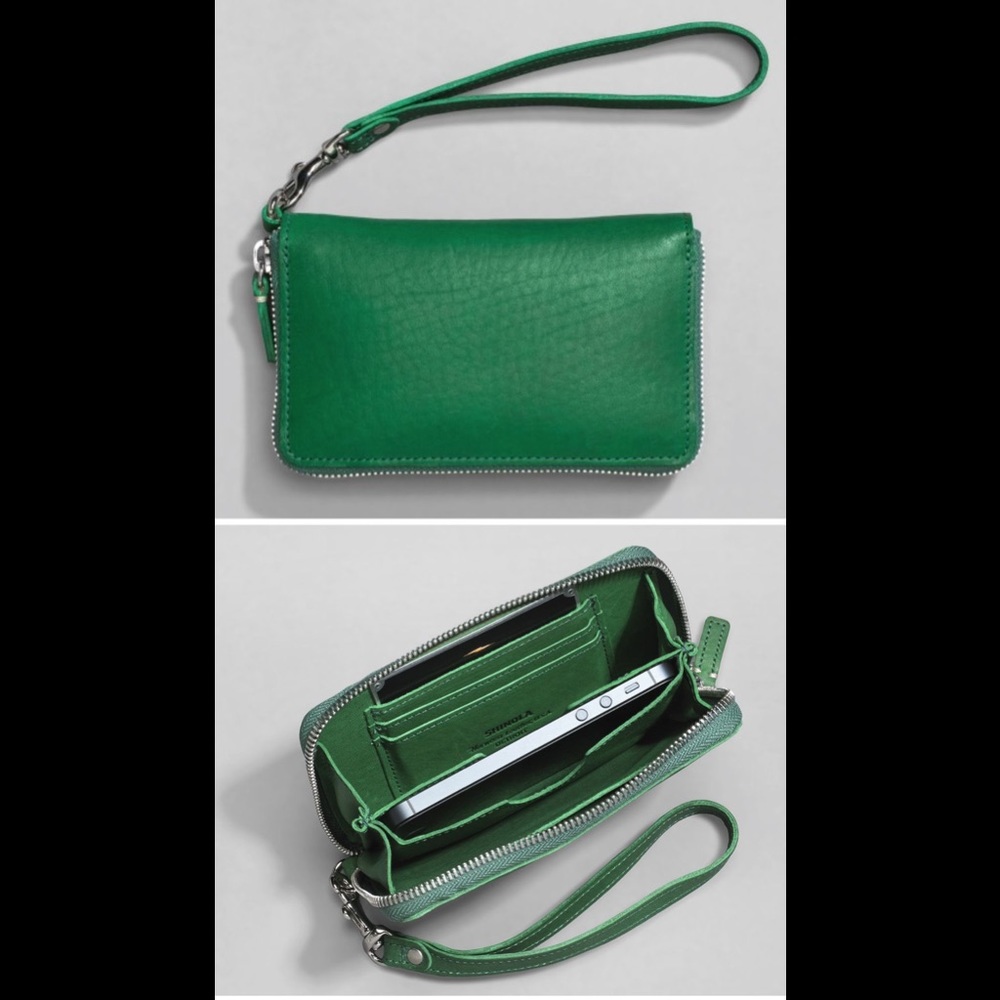 Emerald green Shinola wristlet wallet